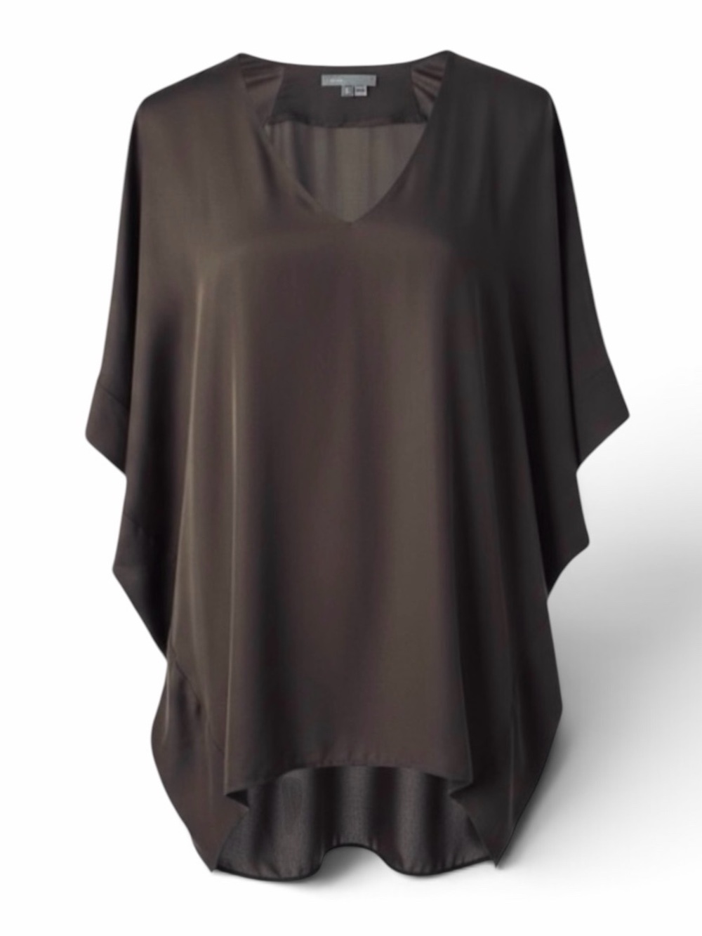 Vince Dark Brown V-Neck Dolman Sleeve Silk Tunic Blouse Size Medium - Picture 1 of 9